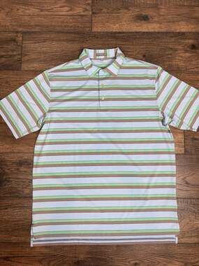 Peter Millar Golf Shirt Polo Summer Comfort Striped Blue Green XL
